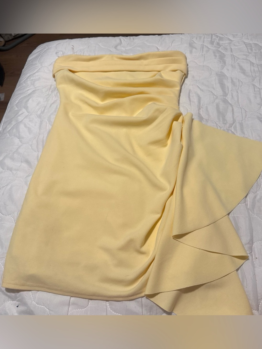 yellow strapless dress, homecoming or formal